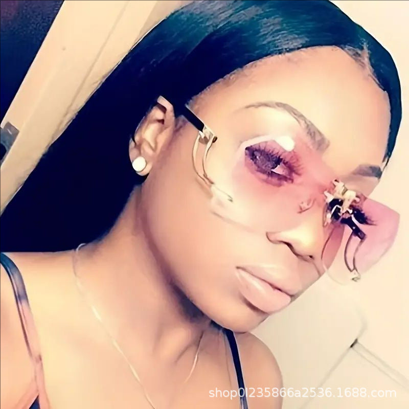 Wholesale  Arrival Frameless Sunglasses Women's Fashionable Personalized Trendy Hollow Glass Legs Irregular Ocean Piece Sunglasses